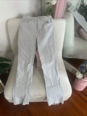 Zara Light Wash Straight-Leg Jeans in Pale Grey with side slits on the bottom
